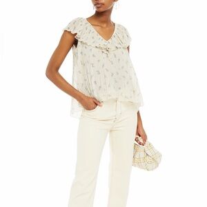 Ganni Cream Floral Pleated Blouse